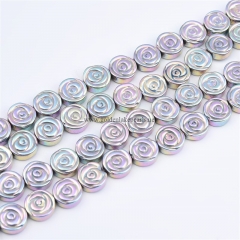 Light Purple Rainbow Plated Hematite Flat Round Rose Flower Coins, Approx 8mm, Approx 38cm/strand
