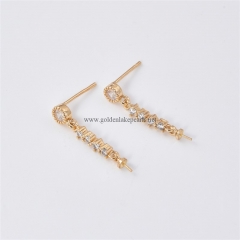Gold Plated Base Metal Drop Earring Mounts, with White Rhinestones, Approx 3x15mm, Sell by Pair