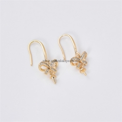 Gold Plated Base Metal Bow Earring Mounts, with White Rhinestones, Approx 7x12mm, Sell by Pair