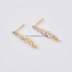 Gold Plated Base Metal Drop Earring Mounts, with White Rhinestones, Approx 3x15mm, Sell by Pair