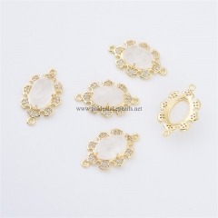 Clear Quartz Faceted Oval Shaped Connectors, with Micro Pave CZ Gold Plated Base Metal Findings, Approx 16x23mm, Sell by Piece
