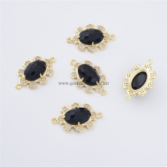 Black Obsidian Faceted Oval Shaped Connectors, with Micro Pave CZ Gold Plated Base Metal Findings, Approx 16x23mm, Sell by Piece