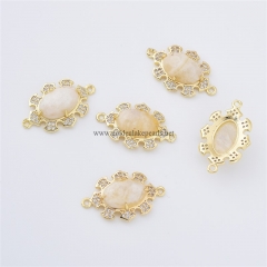 Moonstone Faceted Oval Shaped Connectors, with Micro Pave CZ Gold Plated Base Metal Findings, Approx 16x23mm, Sell by Piece