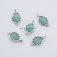 Amazonite Faceted Drop Shaped Charm Pendants, with Silver Color Plated Base Metal Findings, Approx 10x17mm, Sell by Piece