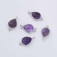 Amethyst Faceted Drop Shaped Charm Pendants, with Silver Color Plated Base Metal Findings, Approx 10x17mm, Sell by Piece