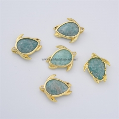 Amazonite Faceted Tortoise Shaped Charm Pendants, with Micro Pave CZ Gold Plated Base Metal Findings, Approx 21x24mm, Sell by Piece