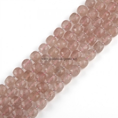 Ruby Strawberry Quartz Faceted Cubes, with Seed Beads, Approx 10mm, Approx 38cm/strand