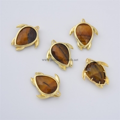 Yellow Tige Eye Faceted Tortoise Shaped Charm Pendants, with Micro Pave CZ Gold Plated Base Metal Findings, Approx 21x24mm, Sell by Piece