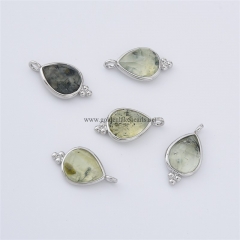 Prehnite Faceted Drop Shaped Charm Pendants, with Silver Color Plated Base Metal Findings, Approx 10x17mm, Sell by Piece