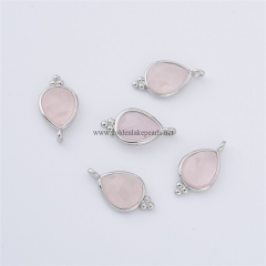 Rose Quartz Faceted Drop Shaped Charm Pendants, with Silver Color Plated Base Metal Findings, Approx 10x17mm, Sell by Piece