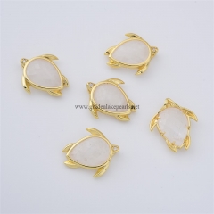 Clear Quartz Faceted Tortoise Shaped Charm Pendants, with Micro Pave CZ Gold Plated Base Metal Findings, Approx 21x24mm, Sell by Piece