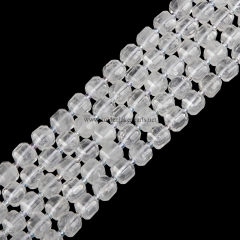 Clear Quartz Faceted Cubes, with Seed Beads, Approx 10mm, Approx 38cm/strand