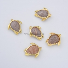 Sunstone Faceted Tortoise Shaped Charm Pendants, with Micro Pave CZ Gold Plated Base Metal Findings, Approx 21x24mm, Sell by Piece