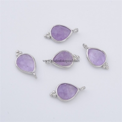 Light Color Amethyst Faceted Drop Shaped Charm Pendants, with Silver Color Plated Base Metal Findings, Approx 10x17mm, Sell by Piece