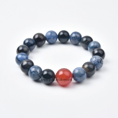 Dumortierite+Blue Tiger Eye+Red Agate Plain Rounds Stretch Bracelets, Approx 8-12mm, Sell by Piece