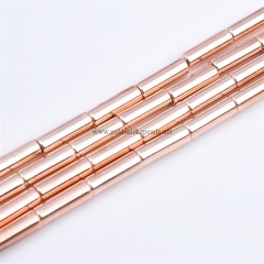Bright Light Rose Gold Plated Hematite Plain Tubes, Approx 4x13mm, Approx 38cm/strand