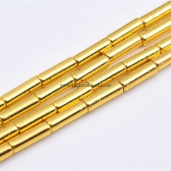 Bright Gold Plated Hematite Plain Tubes, Approx 4x13mm, Approx 38cm/strand