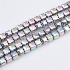 Light Purple Rainbow Plated Hematite Faceted Cubes, Approx 6mm, Approx 38cm/strand