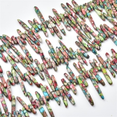 Multicolor Impression Jasper Center-drilled Long Narrow Nuggets, Approx 4-6x20-60mm, Approx 38cm/strand