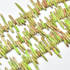 Apple Green Impression Jasper Center-drilled Long Narrow Nuggets, Approx 4-6x20-60mm, Approx 38cm/strand