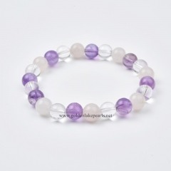 Amethyst+Rose Quartz+Clear Quartz Plain Rounds Stretch Bracelets, Approx 8mm, Sell by Piece