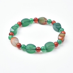 Red Green Agate Twisted Drums+Plain Rounds Stretch Bracelets, Approx 8x12mm, Sell by Piece