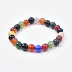 Multicolor Agate Plain Rounds Stretch Bracelets, Approx 8-10mm, Sell by Piece