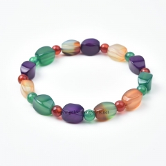 Red Green Purple Agate Twisted Drums+Plain Rounds Stretch Bracelets, Approx 8x12mm, Sell by Piece