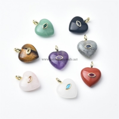 Gemstones Heart Charm Pendants, with Golden Base Metal Pave Cubic Zirconia Findings, Approx 20mm, Sell by Piece