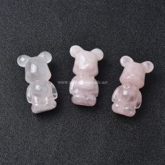 Rose Quartz Carved Violent Bear Sculpture Display Decorations, Approx 21x36x17mm, Sell by Piece