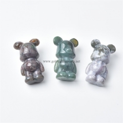 Fancy Jasper Carved Violent Bear Sculpture Display Decorations, Approx 21x36x17mm, Sell by Piece