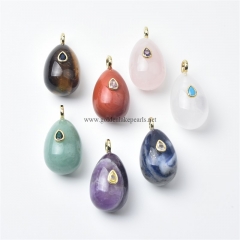 Gemstones Round Drops Charm Pendants, with Golden Base Metal Pave Cubic Zirconia Findings, Approx 20x30mm, Sell by Piece