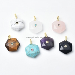 Gemstones Faceted Six-pointed Star Charm Pendants, with Golden Base Metal Pave Cubic Zirconia Findings, Approx 25mm, Sell by Piece