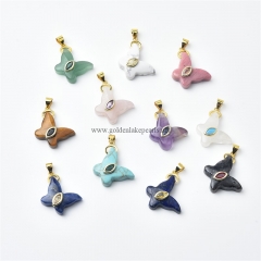 Gemstones Butterfly Charm Pendants, with Golden Base Metal Pave Cubic Zirconia Findings, Approx 15x20mm, Sell by Piece