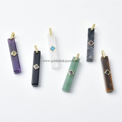 Gemstones Cuboid Charm Pendants, with Golden Base Metal Pave Cubic Zirconia Findings, Approx 8x40mm, Sell by Piece