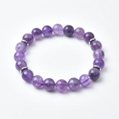 Amethyst Plain Rounds Stretch Bracelets, with Silver Plated Base Metal Spacers, Approx 10mm, Sell by Piece