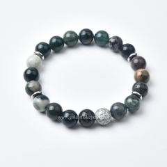 Fancy Jasper Plain Rounds Stretch Bracelets, with Silver Plated Base Metal Spacers, Approx 10mm, Sell by Piece
