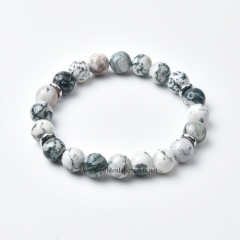 Tree Agate Plain Rounds Stretch Bracelets, with Silver Plated Base Metal Spacers, Approx 10mm, Sell by Piece