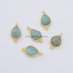 Amazonite Faceted Drop Shaped Charm Pendants, with Gold Plated Base Metal Findings, Approx 10x17mm, Sell by Piece