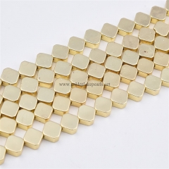 Bright Light Gold Plated Hematite Corner-drilled Square Beads, Approx 6x6mm, Approx 38cm/strand