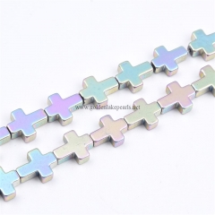 Light Purple Rianbow Plated Hematite Cross, Approx 8x10mm, Approx 38cm/strand