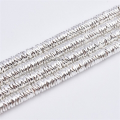 Bright Silver Plated Hematite Water Wave Disc, Approx 4x1-6x1mm, Approx 38cm/strand