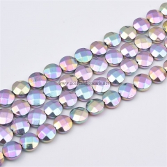 Light Purple Rainbow Plated Hematite Faceted Coins, Approx 8mm, Approx 38cm/strand