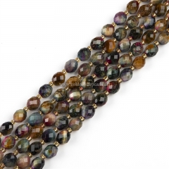 Rainbow Tiger Eye Faceted Rices, with Seed Beads, Approx 6.5-7x7.5-8.5mm, Approx 38cm/strand