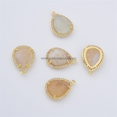 Moonstone Faceted Drop Shaped Charm Pendants, with Micro Pave CZ Gold Plated Base Metal Findings, Approx 14x20mm, Sell by Piece