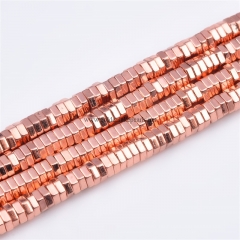 Bright Rose Gold Plated Hematite Hexagon Nuts, Approx 3x1-4x1mm, Approx 38cm/strand