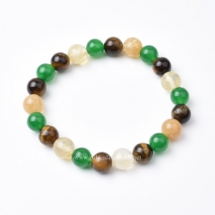 Yellow Tiger Eye+Light Yellow Watermelon Quartz+Dyed Green Jade Plain Rounds Stretch Bracelets, Approx 8mm, Sell by Piece