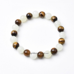 New Jade+Yellow Tiger Eye Plain Rounds Stretch Bracelets, Approx 8mm, Sell by Piece