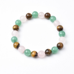 Yellow Tiger Eye+Green Aventurine+Rose Quartz Plain Rounds Stretch Bracelets, Approx 8mm, Sell by Piece