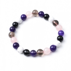Mixed Stones Plain Rounds Stretch Bracelets, Approx 8mm, Sell by Piece